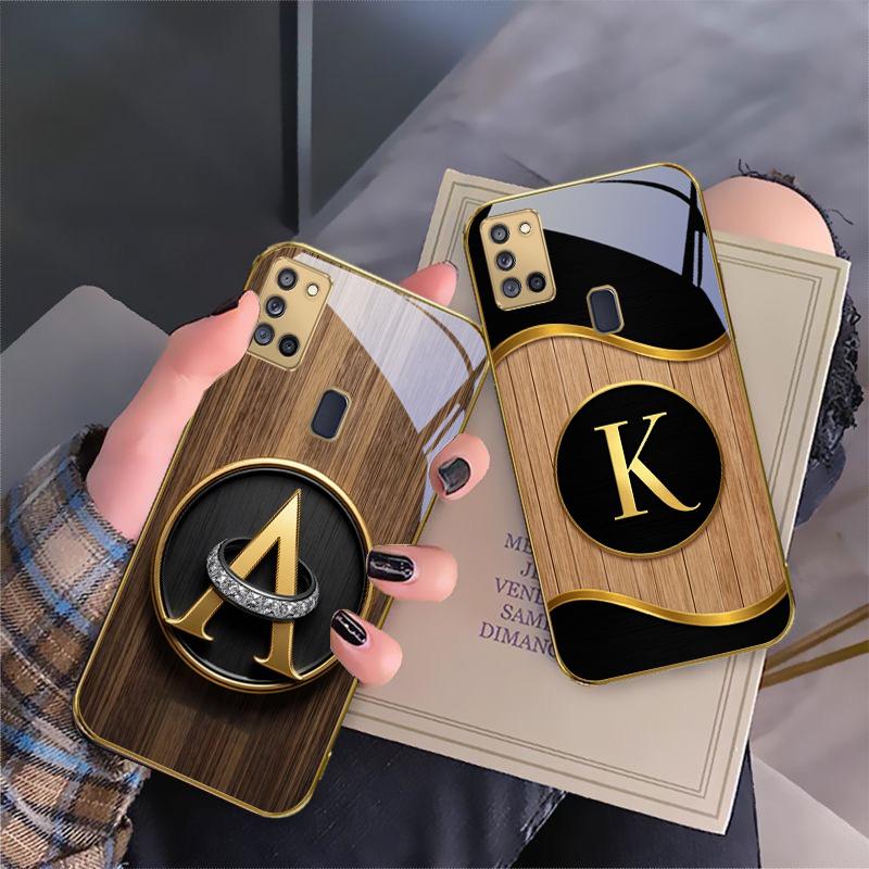 Luxusní písmena s emblémem Pro Samsung A 31 32 A33 A34 35 14 A15 13 16 25 26 50 52 53 54 55 56 70 71 72 73 Zlaté skleněné pouzdro na telefon