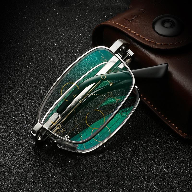 Progressive Multi Focal Distance Dual-use Intelligent Reading Eyeglasses Foldable Box Metal Frame Anti Blue Light Reading Eyeglasses
