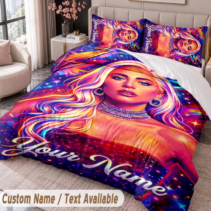 Custom Name Text 3Pcs Bedding Set Lady Gaga Duvet Cover And Two Pillowcases