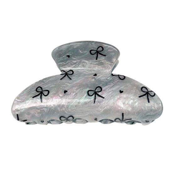 Hair Claw for Women, Bow Print Hair Clip, Pearlescent Texture Shark Hair Claw, Comfortable Fit Hair Accessory for Commuting Dating Washing серый