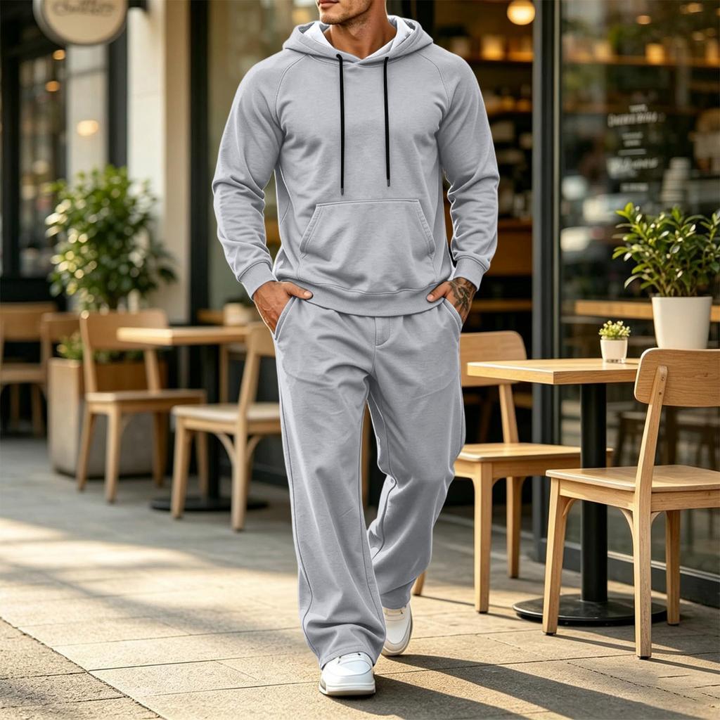 Herren Color Kapuzenpullover und Jogginghose 2-teiliges Set Lässiger Sport-Trainingsanzug