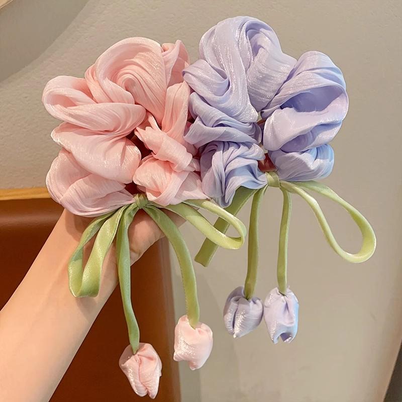 Cute Tulip Flower Large Intestine Scrunchie For Girls Sweet Hair Ornament Headband Hair Band Hair Tie Hair Accessories