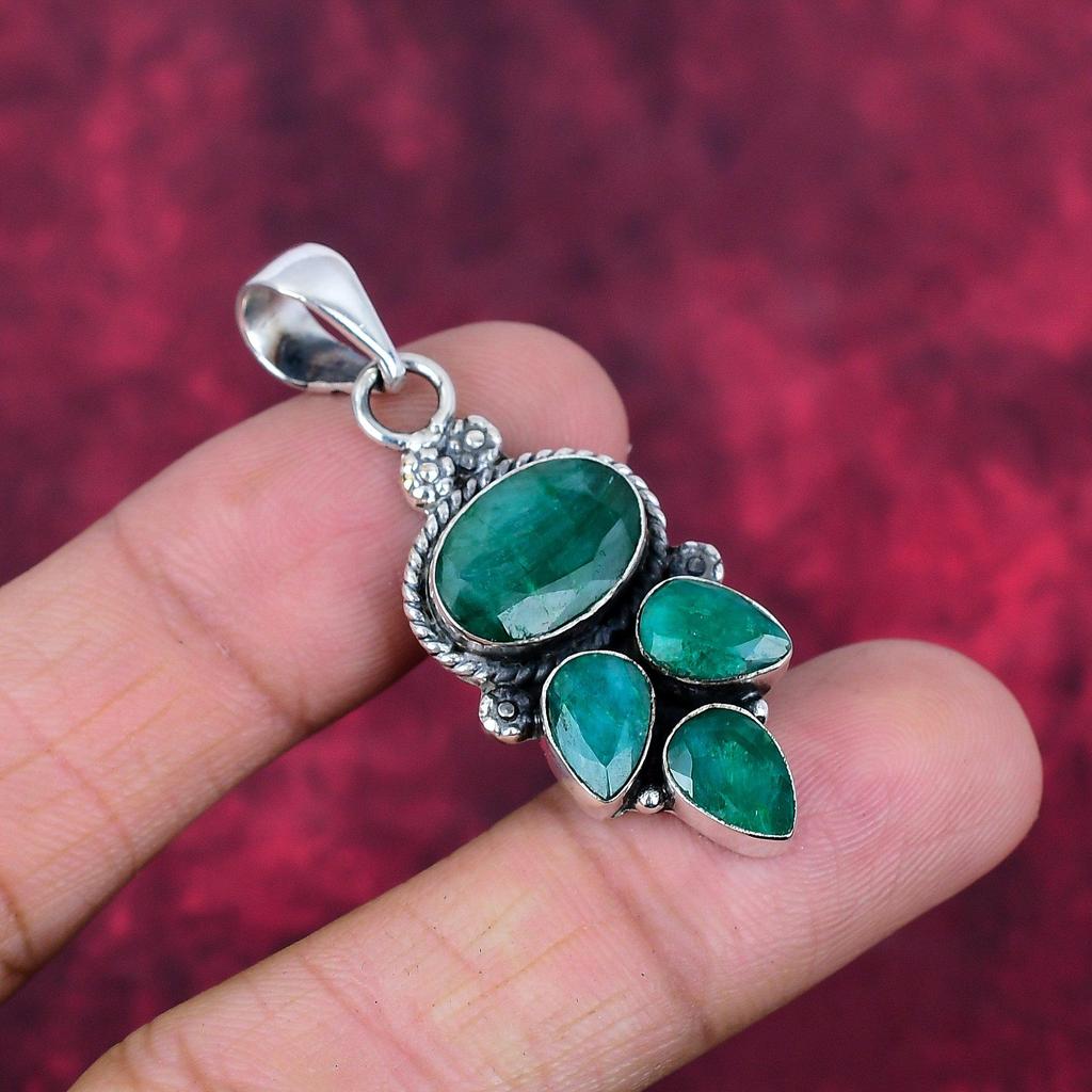 Smaragd Anhänger, 925 Sterling Silber Anhänger Edelstein Schmuck, handgefertigter Anhänger erstaunlicher Schmuck, Geschenk für Sie