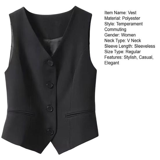 Women's Sleeveless Suit Vest Slim Fit Single Breasted Business Vest V Neck Dressy Waistcoat Open