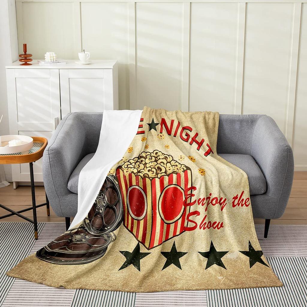 Movie Night Popcorn Printed Blanket for Sofa Bed Travel Camping Living Room Office Conditioning Blanket for All Seasons Gifts