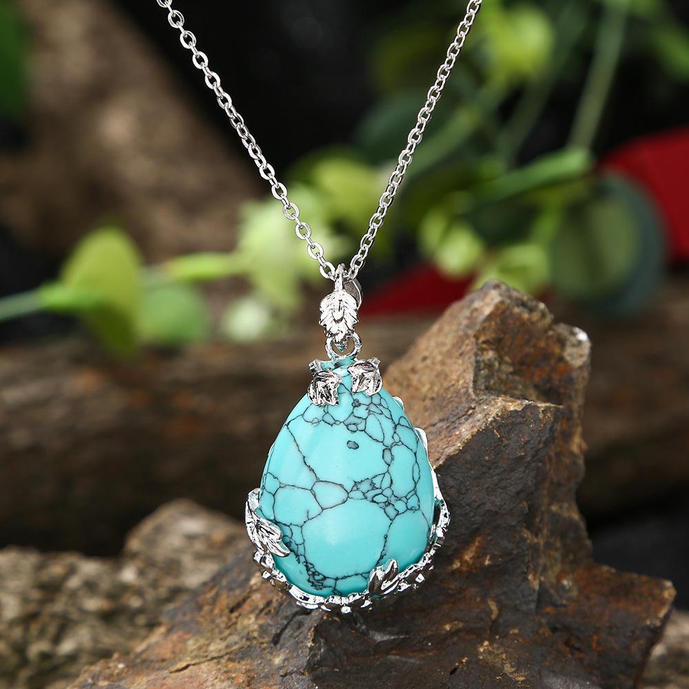 1pc Fashion Sweater Chain Teardrop-shaped Natural Stone Rose Necklace Ladies Pendant Jewelry Gifts