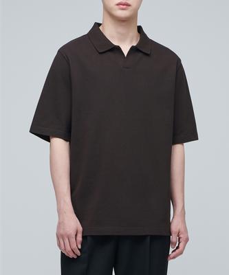 Slit Neck Pique Polo Shirt [Dark Brown]