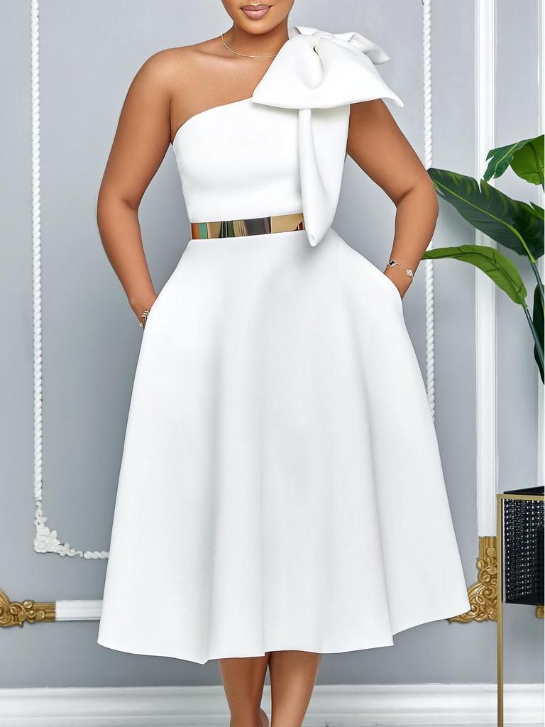 Plus Size Women's One-Shoulder Bow Evening Dress - Summer Fashion African Style