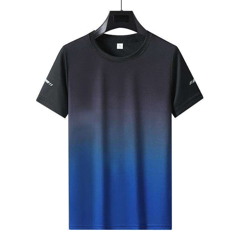 Męska koszulka sportowa z krótkim rękawem, okrągły dekolt, szybkoschnąca, z gradientem, luźna, z krótkim rękawem, z lodowego jedwabiu
