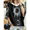 Plus Size Women's Hooded Top Retro Moon Sun Star Print Loose Dropped Shoulder Hoodie