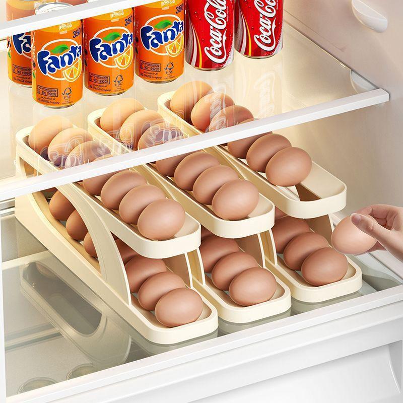 Rolling Egg Dispenser Refrigerator Organizers Containers Storage Box Automatic Sliding Spiral Egg Holder Home Kitchen Gadgets