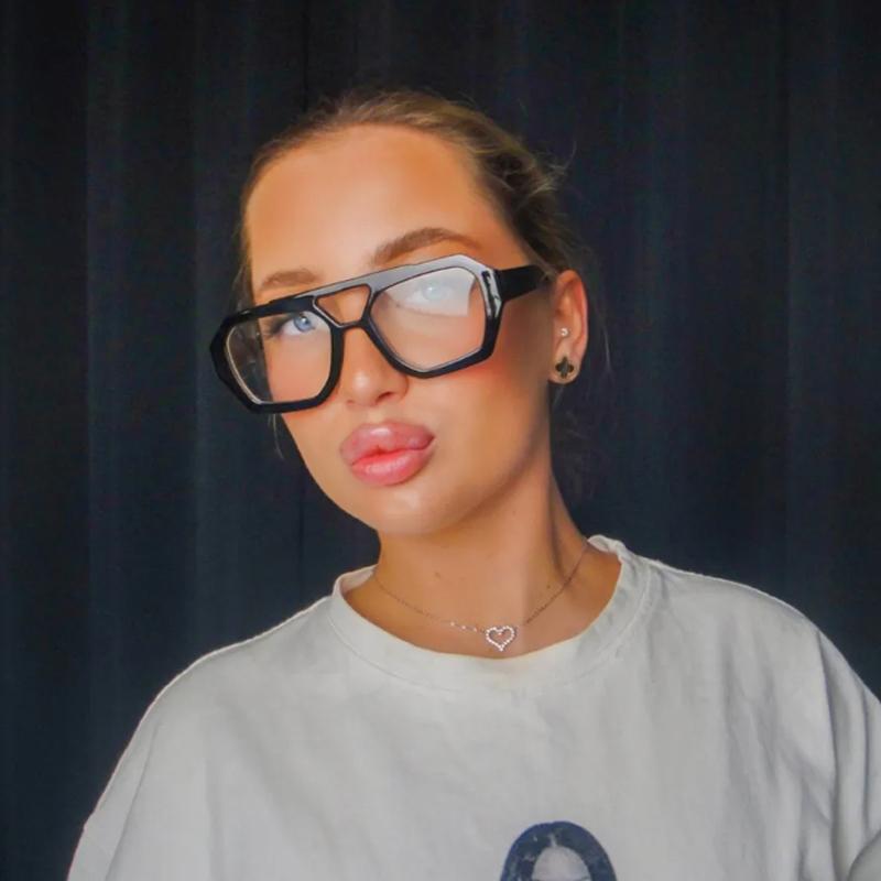 Protective Glasses 2pcs Fashion Large Polygon Sunglasses Women Double Bridges Design Eyewear Female Cler Lens Sun Glasses UV400