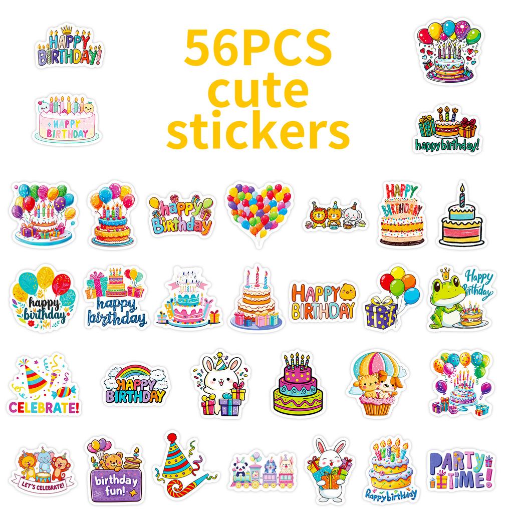 56 Happy Birthday Cartoon Graffiti Stickers Childlike Birthday Envelopes Gifts Decorative Stickers Universal