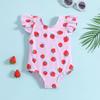Strawberry Print Backless Bowknot Girls One-Piece Swimsuit