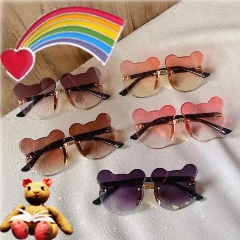 1Pc Outdoor Travel Skiing Sunglasses Cartoon Bear Sunglassess for Boy Girl Children Rimless Casual Sunglasses UV400 Fashionable