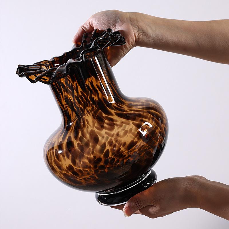 Glass Vase Leopard Print Crystal Bottle Flower Arrangement Hydroponics Terrarium Irregular Spots Flower Vase Home Decoration