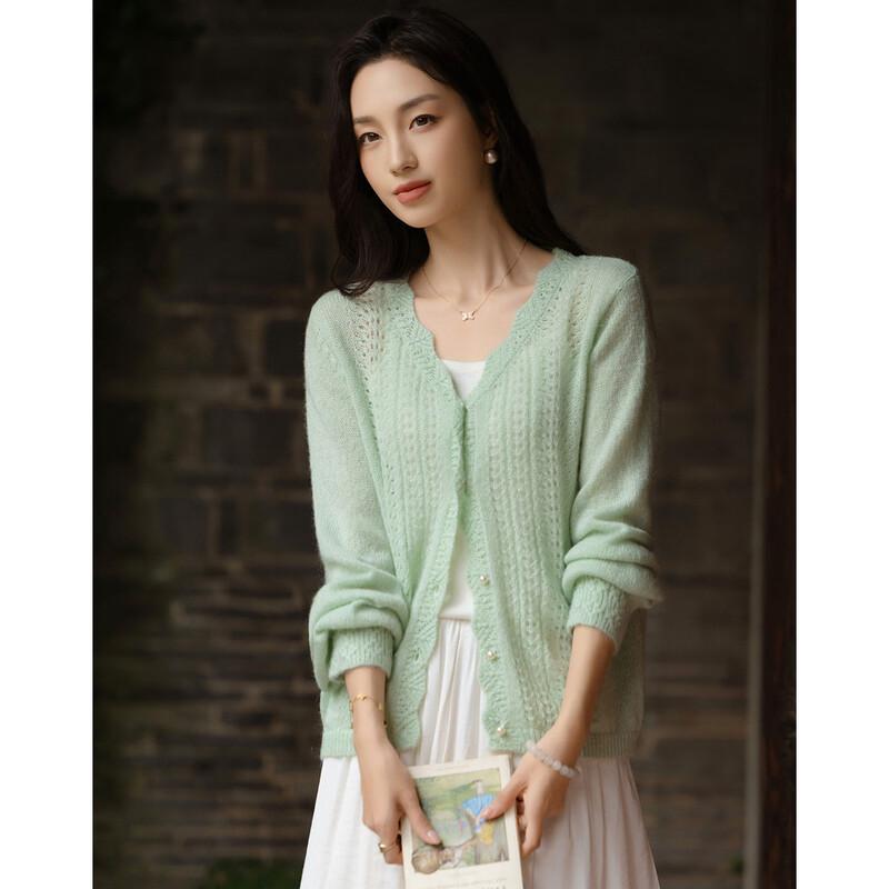 Demana Women's Mohair Blend V-Neck Knit Cardigan