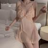 Women's Silky Deep V Backless Slit Cami Sleep Dress with Tie Robe Lounge Set