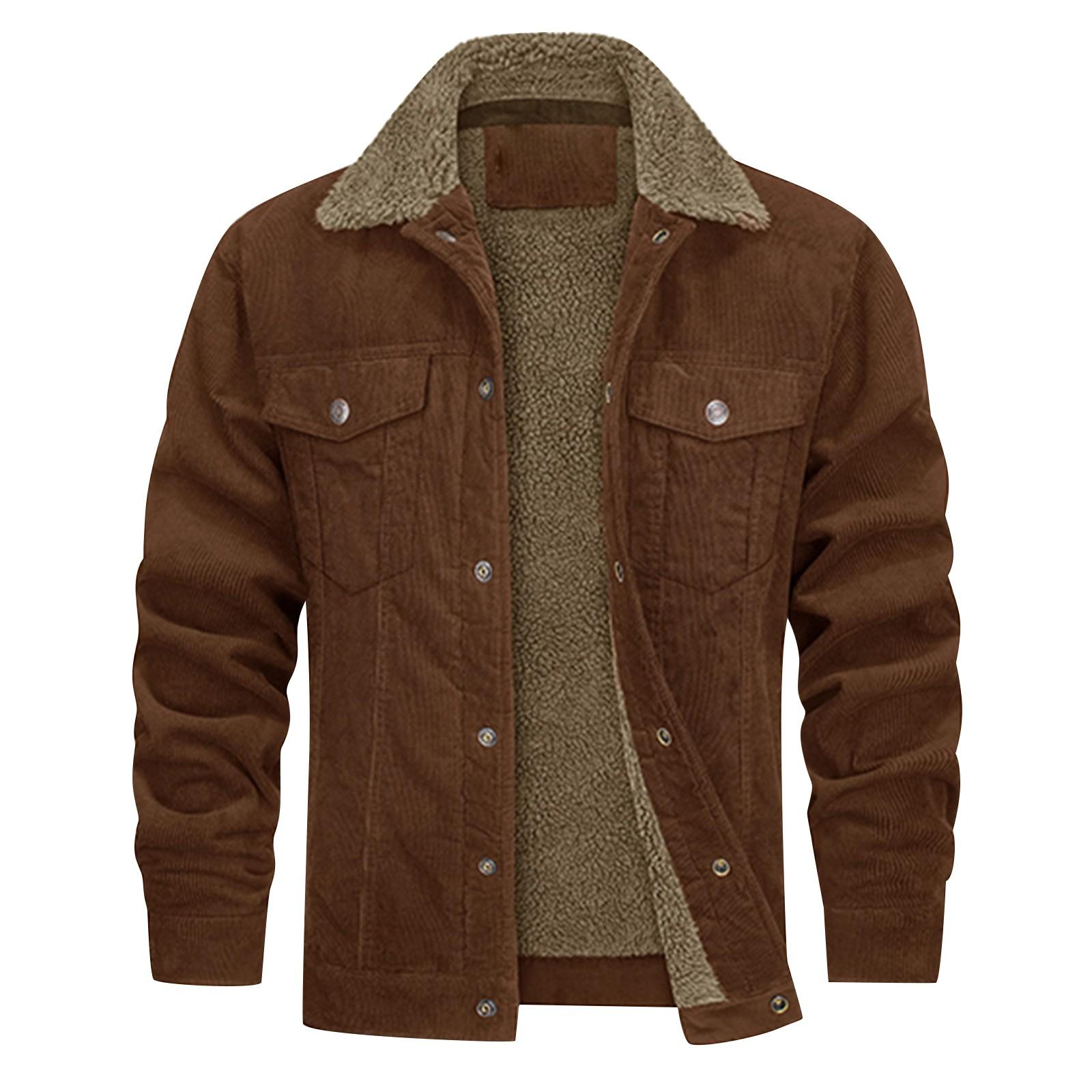 

Зимняя мужская утолщенная вельветовая куртка с длинными рукавами и лацканами, пальто из композитной шерсти ягненка S коричневый
