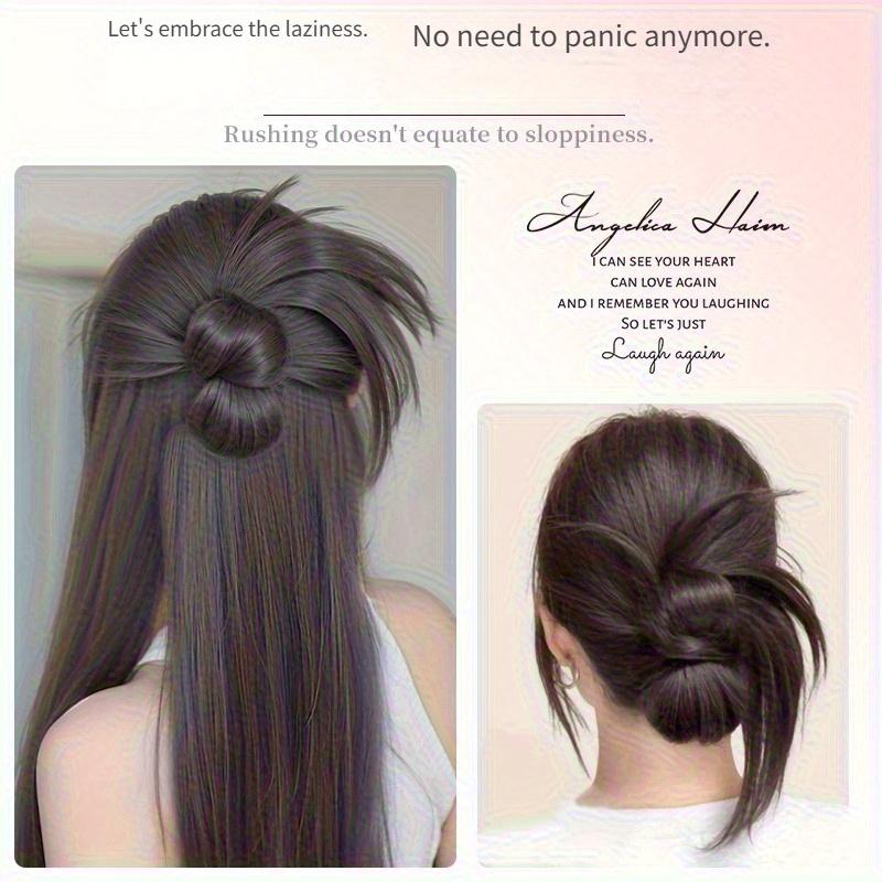 Elegant Women'S Elegance Hair Clip Bun with Feather Accent - Heat-Resistant Synthetic Wig, Perfect for Daily Wear & Parties, Stylish Low Bun