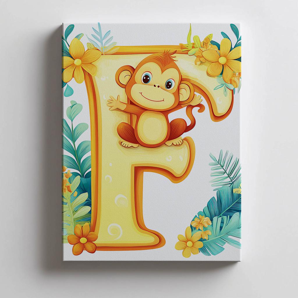 Poster Cheerful "F" With Monkey Poster Cheerful "F" With Monkey, 30X40 Cm, Dark Brown Wooden Frame, 230 Gsm Matte Paper