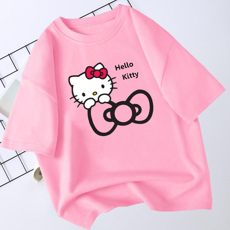 HelloKtty Summer Girls Pure Cotton Short Sleeved Tshirt Cute Childrens Clothing Stylish Girls Parent Child Clothing