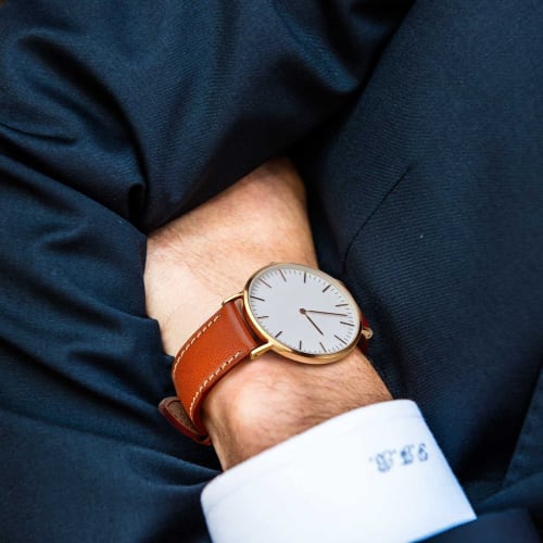 WOCCI Genuine Leather Watch Strap, 22mm, Italian Calf Leather Watch Band (Golden Brown with Silver Buckle)