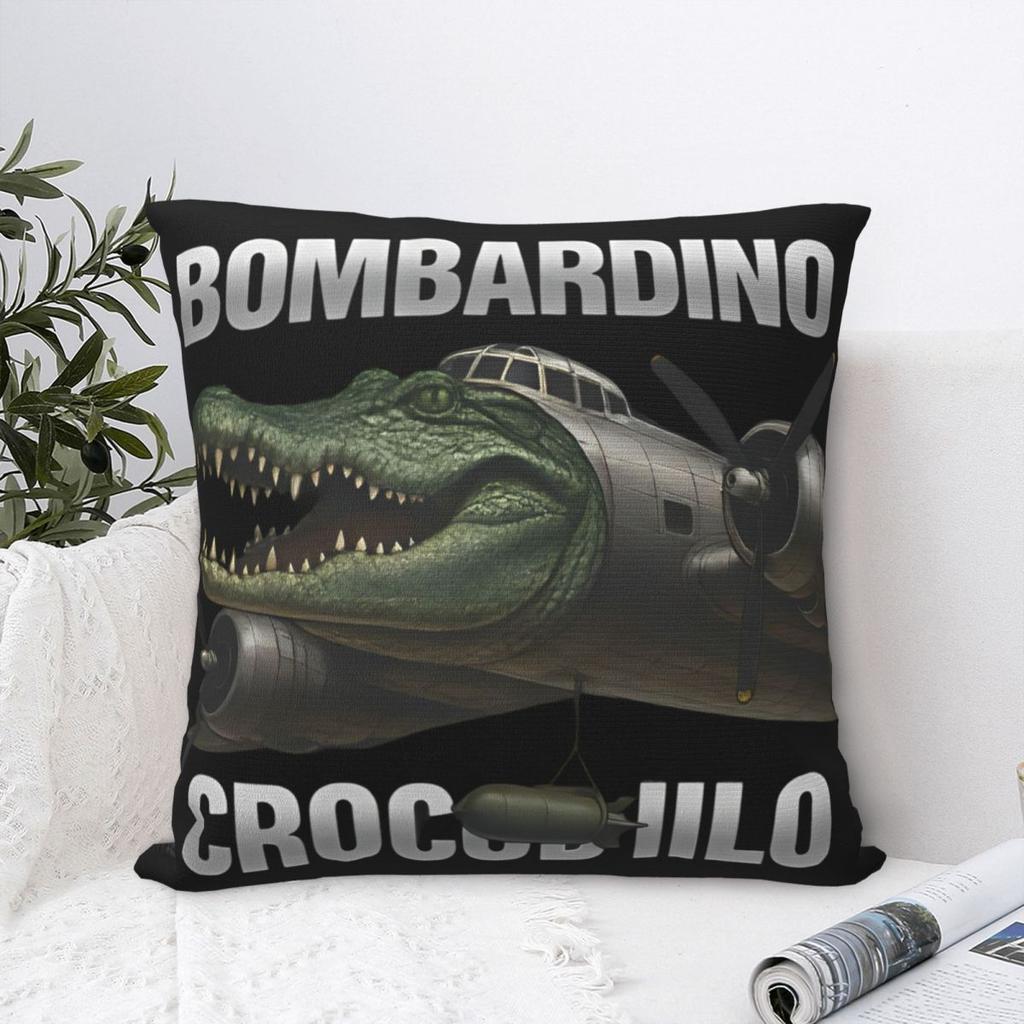 Bombardiro Crocodilo Brainrot Music Pillowcase Polyester Cushion Cover Decor Italian Meme Pillow Case Cover Home Zippered
