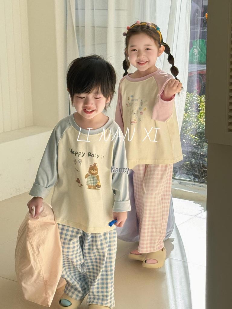 Children's Cartoon Raglan Sleeve Pajama Set - Spring 2025
