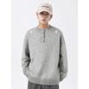 Men's Korean Style Grey Henley Knit Sweater, Long-Sleeve, Round Neck, Winter 2026 Edition