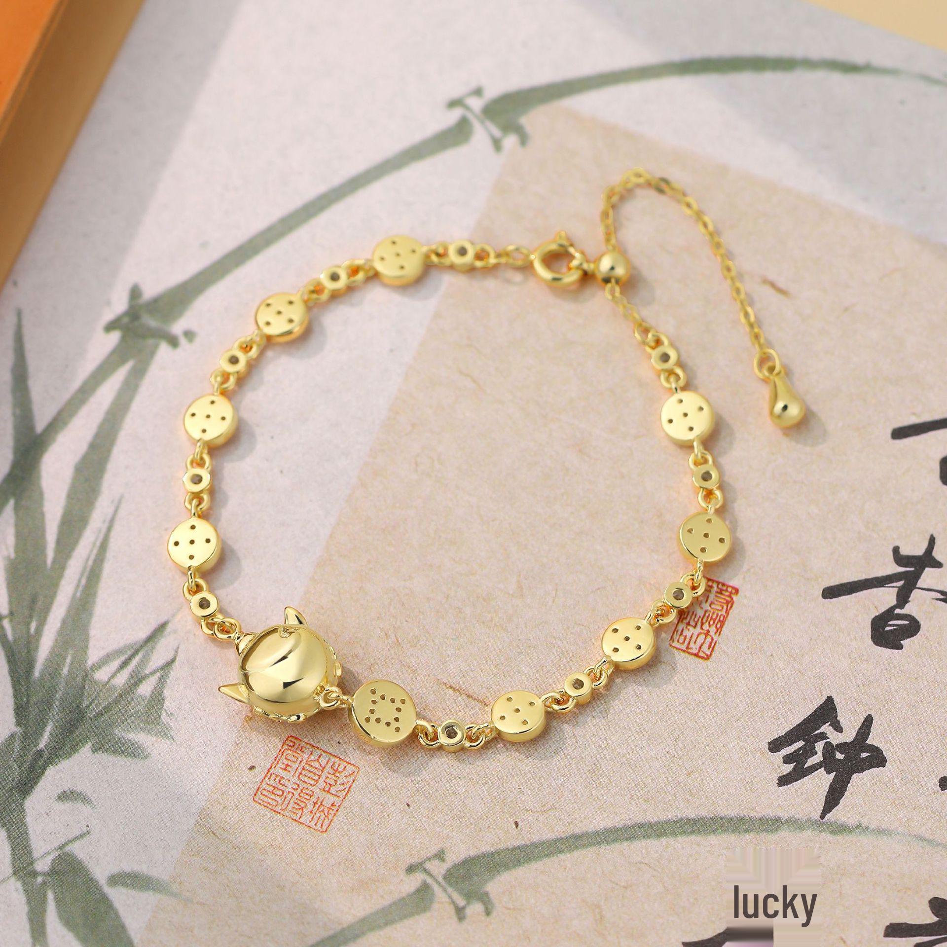 Бестселлер «Сяохуншу»: Ретро-браслет Пиксиу с инкрустацией бриллиантом на песочно-золотом фоне для женщин - Стильное ювелирное изделие, привлекающее богатство Electroplated Gold
