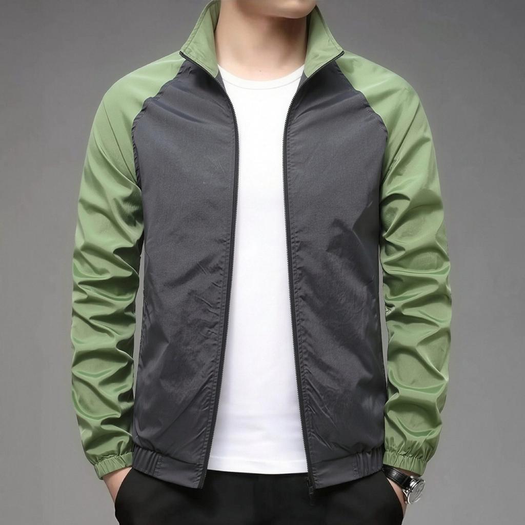 Men S Casual Stand Collar Long Sleeve Patchwork Jacket