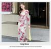 Elegantes V-Ausschnitt Netzkleid mit Print: Hohe Taille, Schlankmachender Falten-Schlitz, Langarm Bodycon Rock