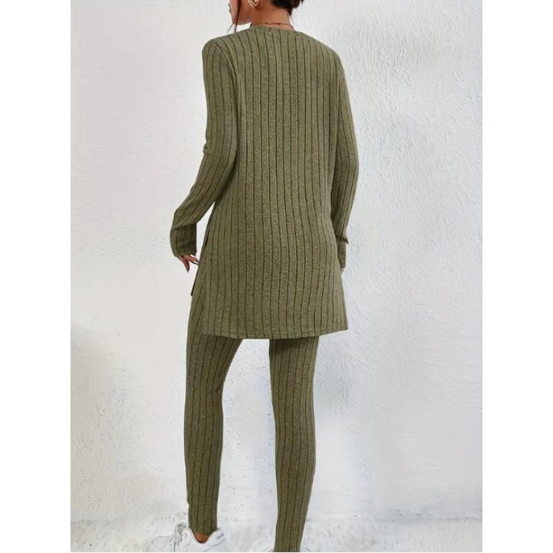 JKASHDK Damenmode Casual Frühling Herbst Einfarbig Druck Langarm O-Ausschnitt Hosen Hosen Anzüge