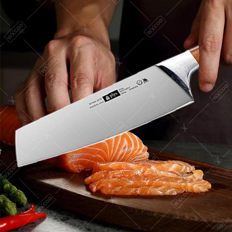WXCOO Stainless Steel Professional Chef Knife Cooking Meat Cleaver Fruit Peeler Multifunctional 7" Fish Cutting Kitchen Knife