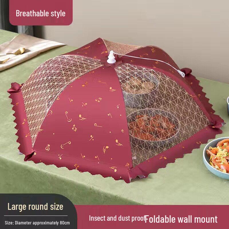 Yuzhuxun Folding Fly-Proof Food Cover, Red Musical Note Round
