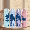 1PC Twin Palm Tree Minimal Line Art 750ml Color Plastic Sports Water Bottle Leakproof Flip Straw Lid Suitable for Sports Office Home Use
