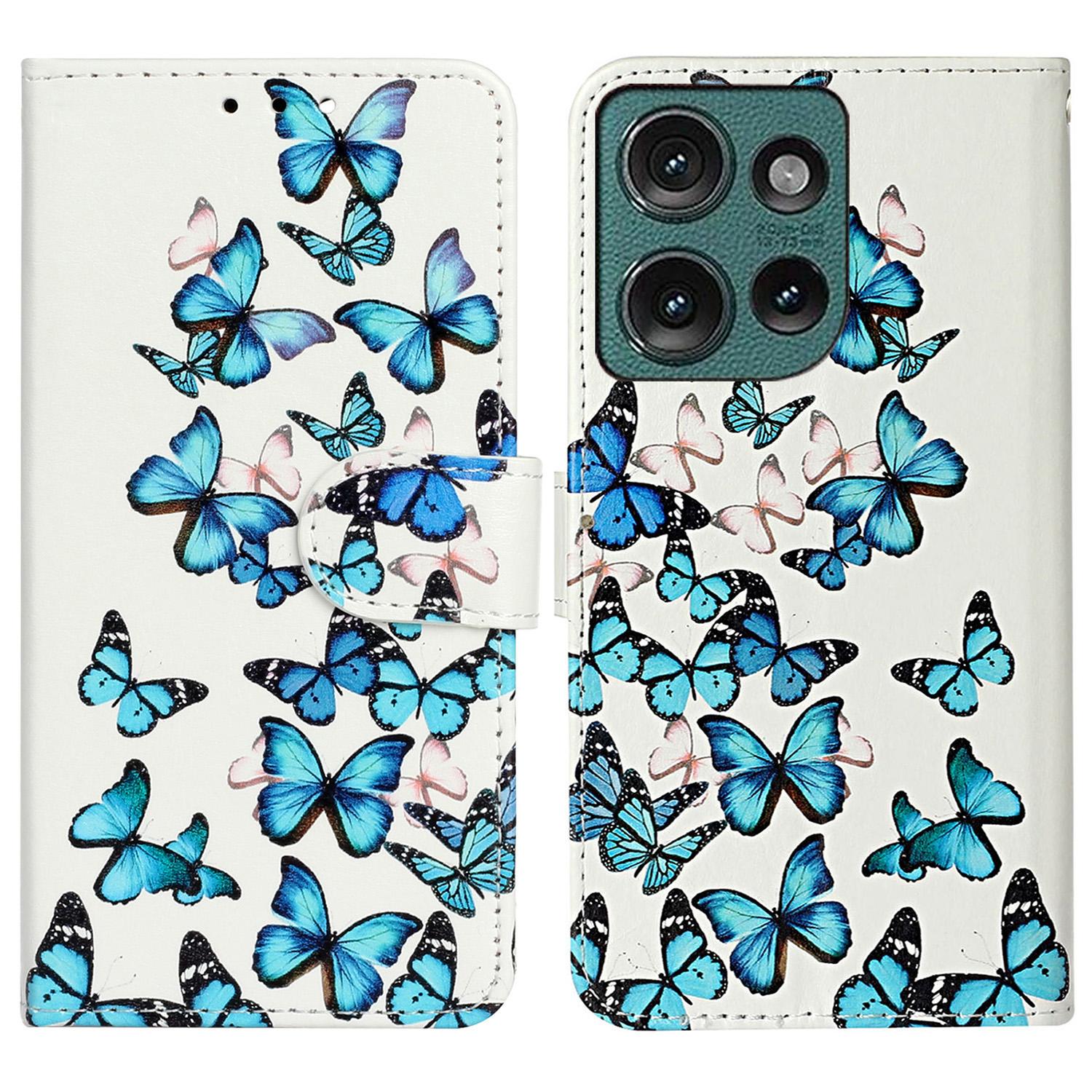 

For Motorola Edge 50 5G Case Pattern PU Leather Flip Phone Cover Blue Butterfly