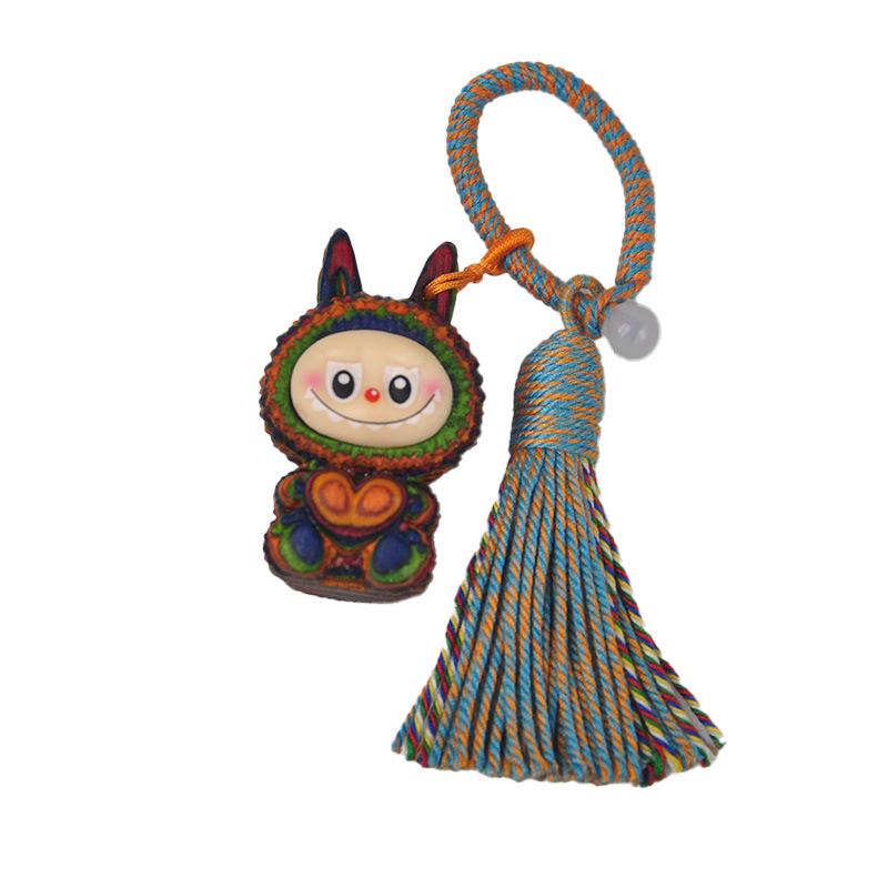 Goldenes Sandelholz Labubu Puppe: Niedlicher Handy-Anhänger, Regenbogen-Spielzeugfigur, Heilendes System Geburtstagsgeschenk für Kinder