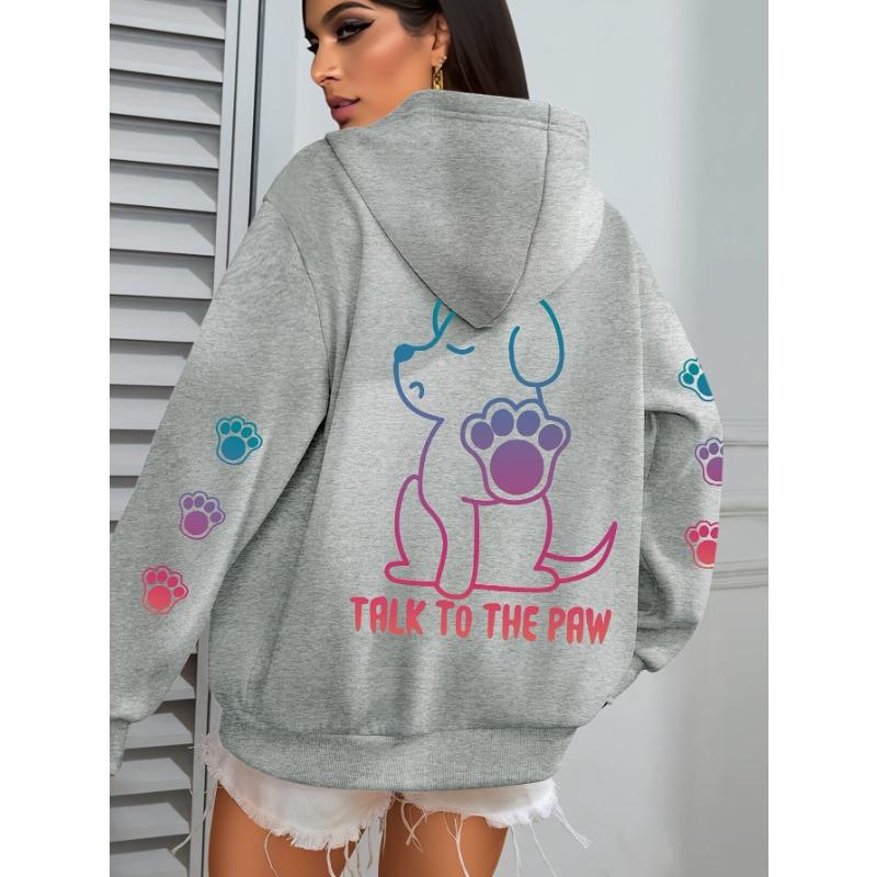 Spricht Mit Der Pfote Lustiger Hunde-Print Damen Kapuzenpullover Mode Bequem Vielseitig Hoodie Herbst Weiche Fleece-Kleidung Lässige Warme Oberteile