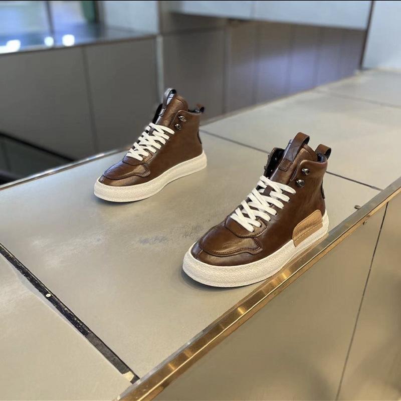 Comfortable and Simple To Create Fashionable Spring and Autumn Thick-bottomed Casual High-top Leather Panels XS