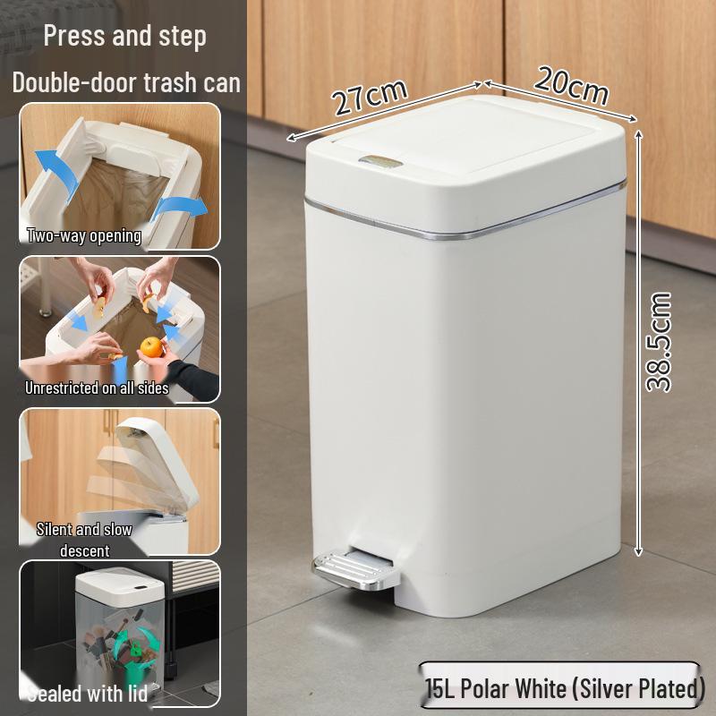 Silent Double-Open Trash Can with Foot Pedal for Kitchen and Bathroom