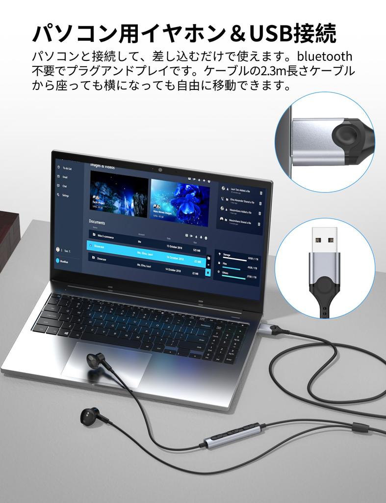 MACLE USB-Kabelgebundene Kopfhörer mit Mikrofon für Anrufe, Magnetisch, HIFI-Sound, Lautstärke, USB-kompatibel mit Surface und Inklusive Aufbewahrung, Schwarz, PC/Computer, Design,