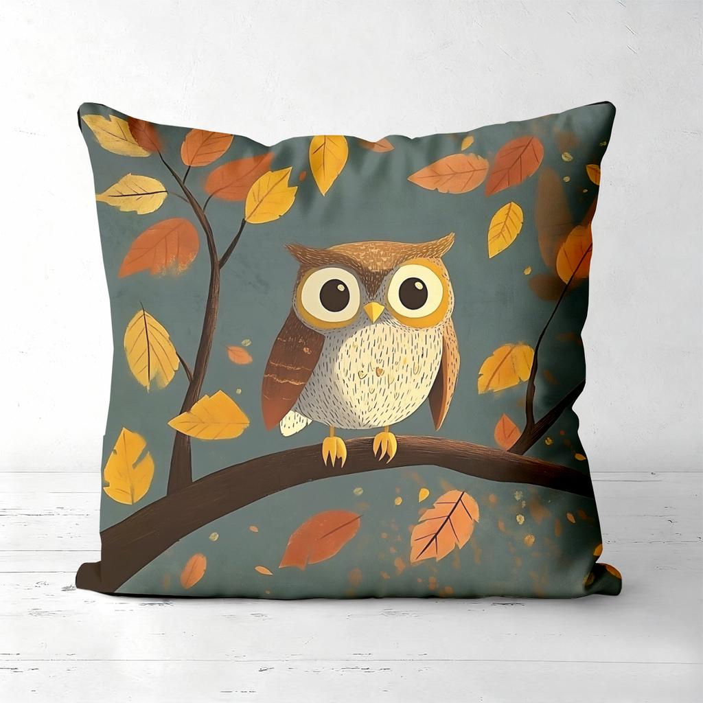 Fall Cute Owl Throw Pillow Covers Set Of 4 Pattern Cushion Cover Suitable For Sofa Bedroom Car Pillow Cover