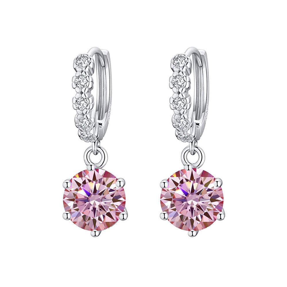 925 Sterling Silver Moissanite Six-Prong Stud Earrings, 18k White Gold, VVS1 Clarity, Super Shiny