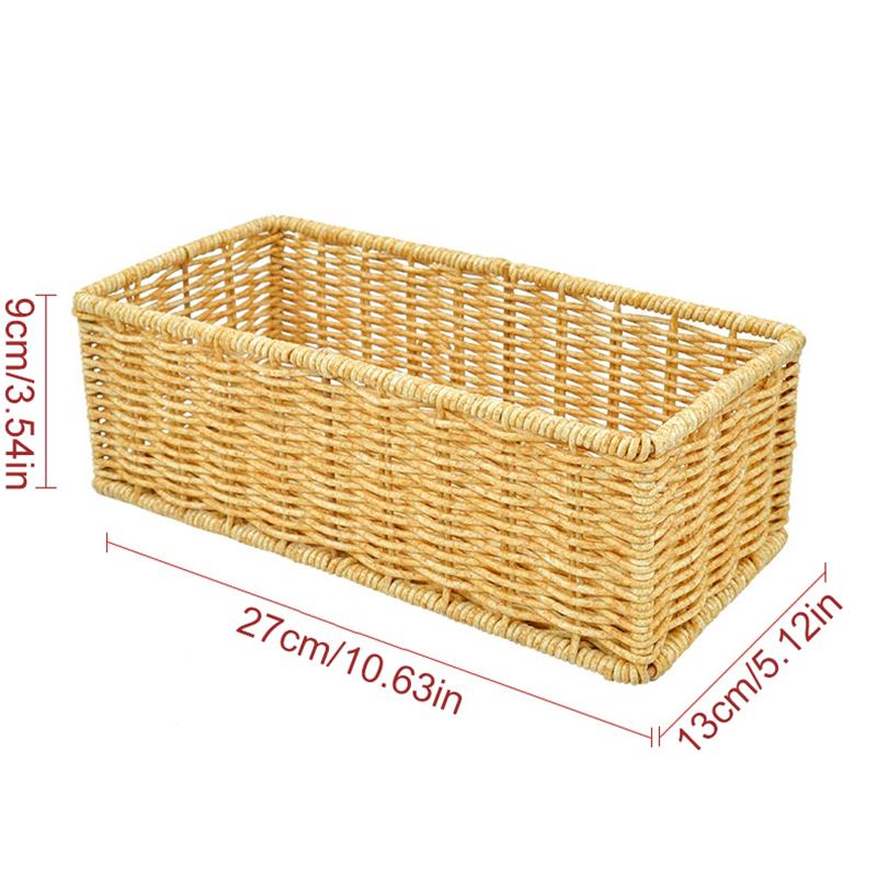 1Pc PP Removable Hand-woven Practical Storage Basket Simple Storage Case Desktop Organizing Box Imitation Rattan