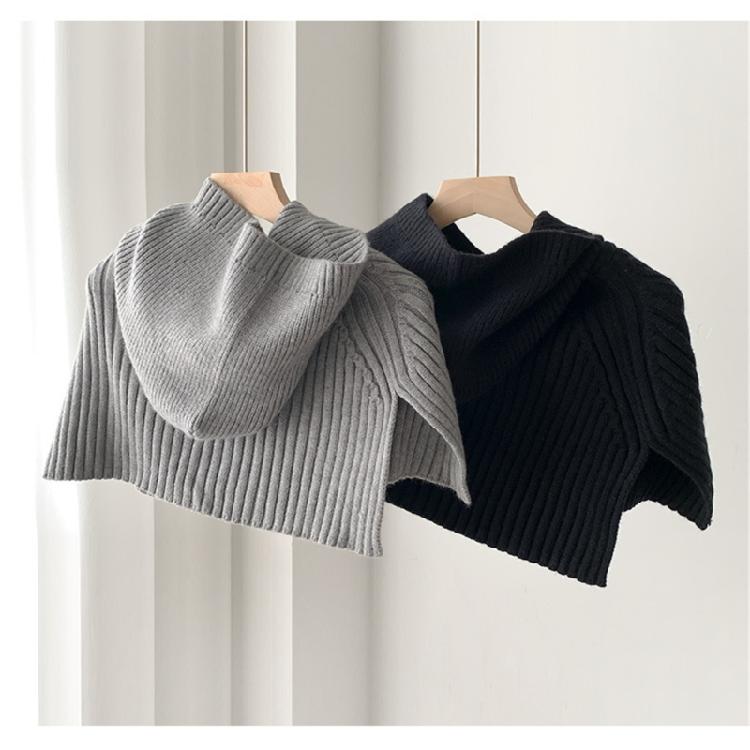 Knit Scarf Cap for Women Solid Color Hooded Shawl Winter Windproof Neckwrap Hat