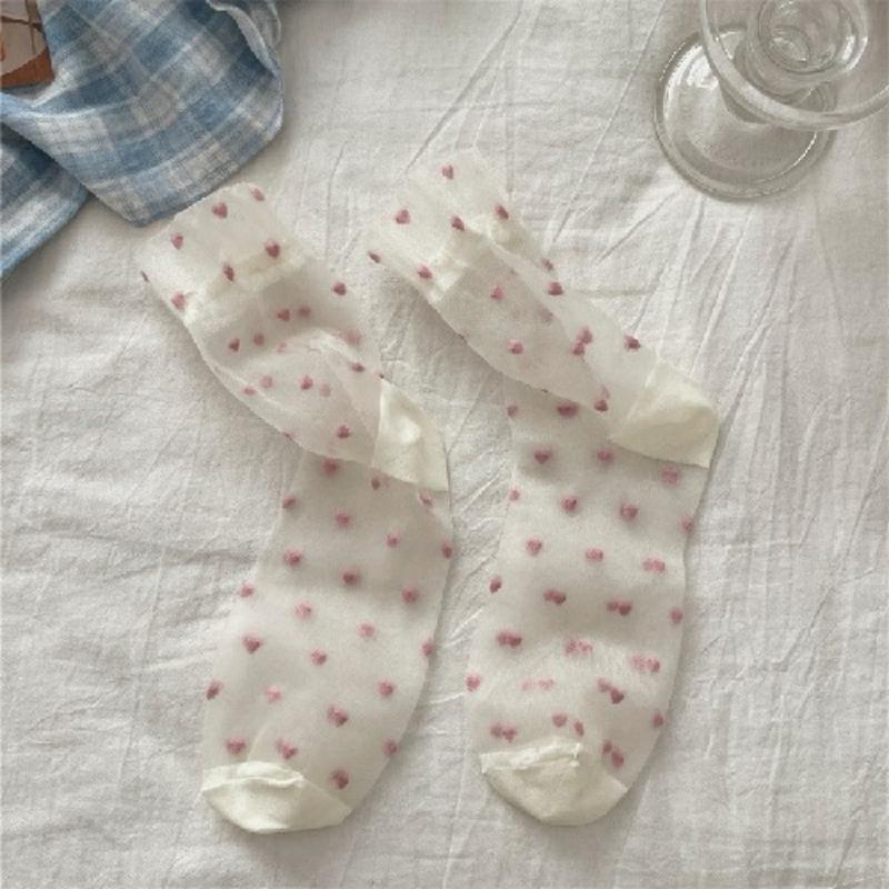 Ultra-thin Transparent Crystal Silk Socks Women Fashion Summer Harajuku Crew Socks Retro Flower Streetwear Elastic Long Socks