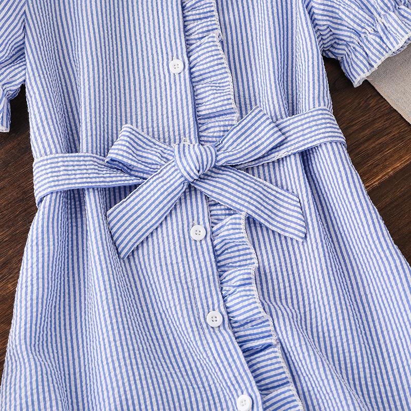 Girl Short Sleeves Striped Print Dress Children Kid Casual Summer Beach Sundress Princess Dresses Clothes