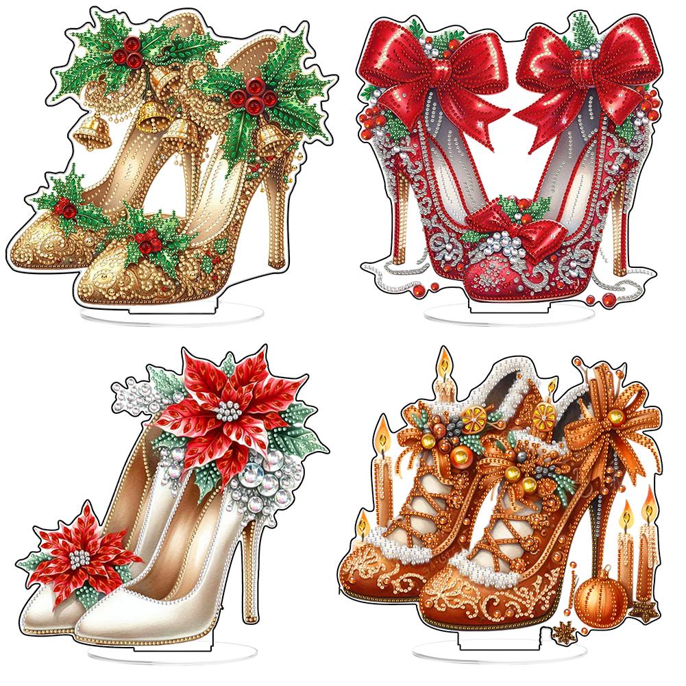 2D/Flat Christmas High Heels DIY Acrylic Diamond Painting Tabletop Ornaments Kit Desktop Diamond Art Kits for Adults Beginner